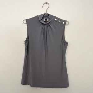 Baby Blue Sleeveless Blouse with Shoulder Accents and Mock Neck
